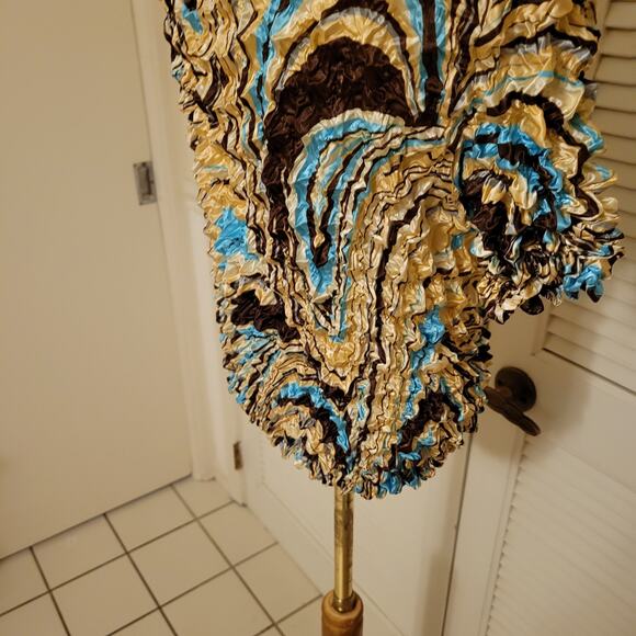 Y2K Crinkle Stretch Top Acrylic Paint Swirl Brown Blue Beige One Size Fits All - Picture 6 of 6